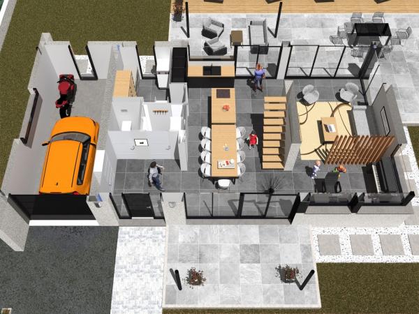 Plan de maison R+1 cubique à étage - rez-de-chaussée