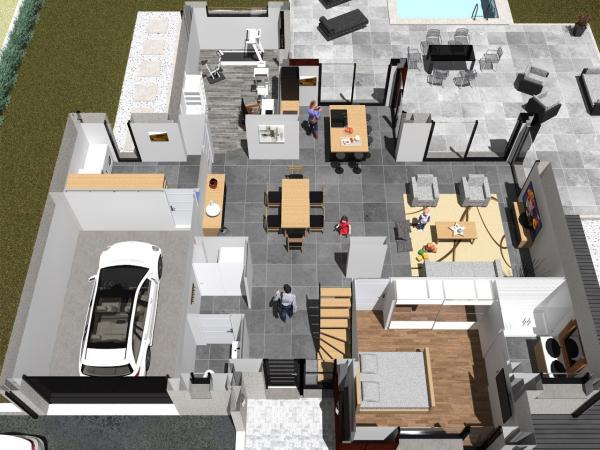 Plan maison d'Architecte à étage 5 chambres - rdc - façade avant