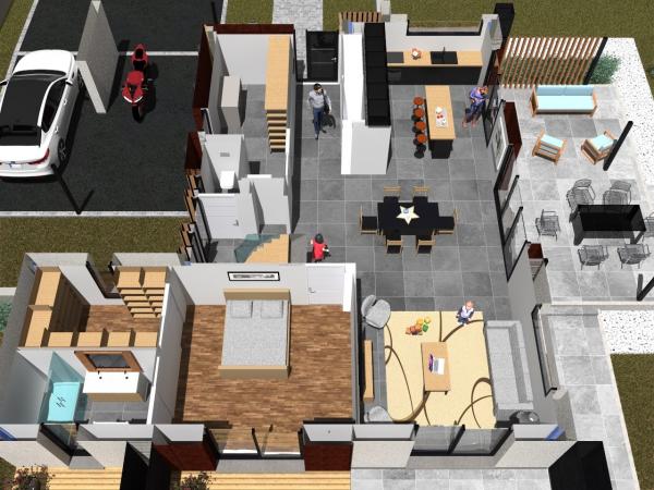 Plan maison d'Architecte à étage contemporaine - façade arrière