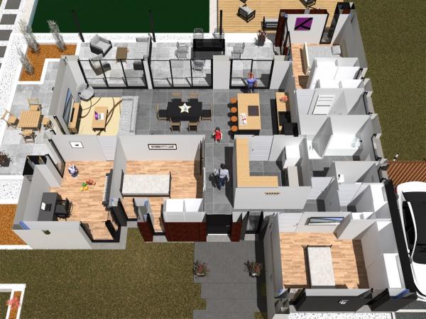 Plan maison d'Architecte de plain-pied - rez-de-chaussée - façade avant