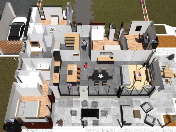 Plan maison d'Architecte de plain-pied - rez-de-chaussée - jardin