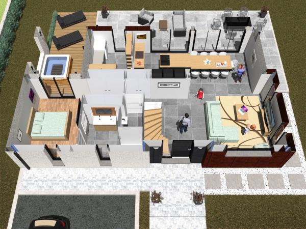 Plan maison d'Architecte R+1 4 chambres - rdc - façade avant