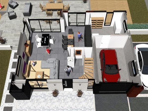 Plan maison R+1 à étage d'Architecte - rdc - façade avant