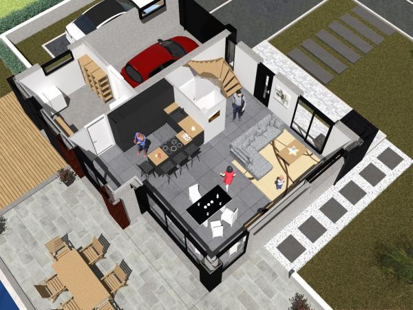 Plan maison R+1 à étage d'Architecte - rdc - vue isométrique