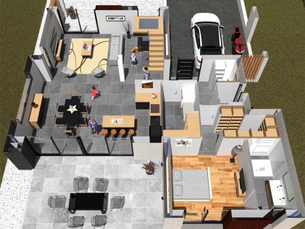 Plan maison R+1 d'Architecte - rez-de-chaussée