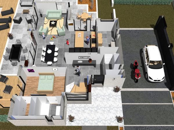 Plans de maison d'Architecte R+1 cubique - rdc - façade avant