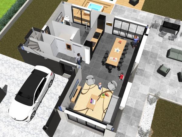 Plans maison R+1 cubique d'Architecte - vue isométrique