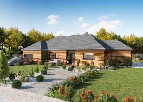 Villa ossature bois plain-pied traditionnelle - bardage Trespa