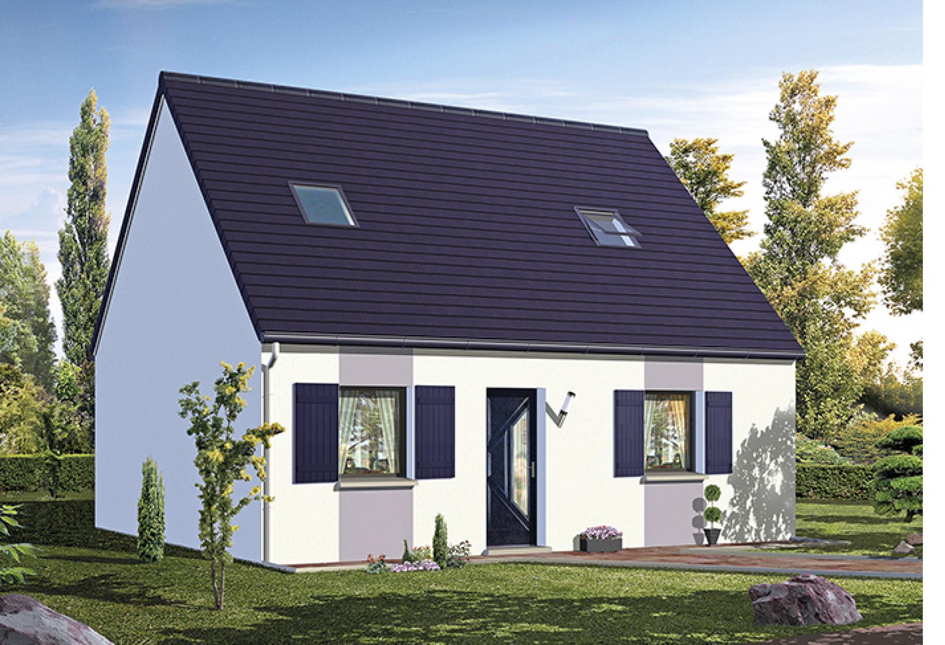 Plan de maison à étage de 75 m², 4 pièces, 3 chambres, 1 salle de bain.