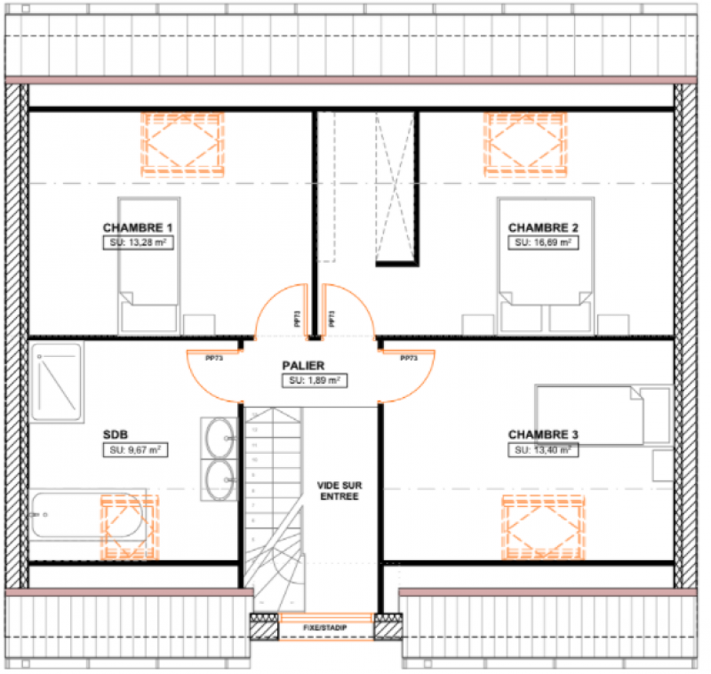 Plan de maison contemporaine R+combles 153_étage