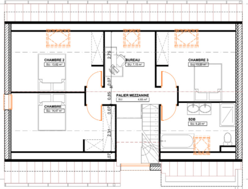 Plan de maison contemporaine R+combles 154_étage