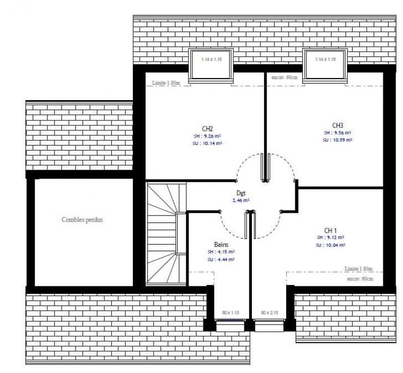 Plan maison contemporaine à étage avec garage 89m² 3 chambres n°50 - étage