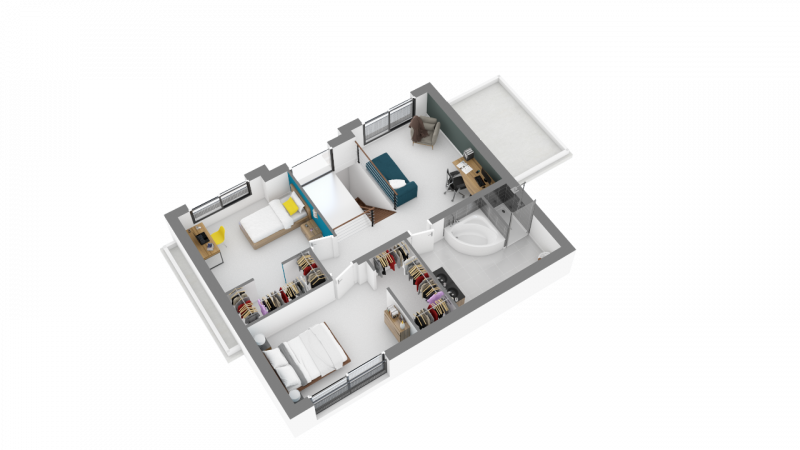 BDL - Plan de maison à étage R+1 cubique toit plat _ 3 chambres 2 salles de bains _ PC 146 - Etage
