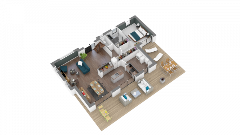 BDL - Plan de maison à étage R+1 cubique toit plat _ 3 chambres 2 salles de bains _ PC 146 - Rez de chaussée