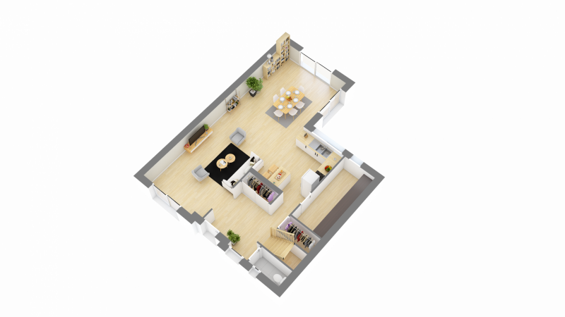 BDL - Plan de maison contemporaine à étage R+1 - 3 chambres - PC 123B _ Rez de chaussée