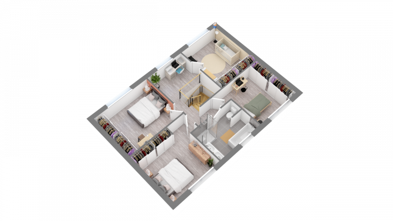 BDL - Plan de maison contemporaine à étage R+1 - 4 chambres avec garage - PC 141 _ Etage
