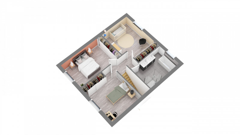 BDL - Plan de maison contemporaine à étage R+1 - 4 chambres avec garage - PC 142 _ Etage
