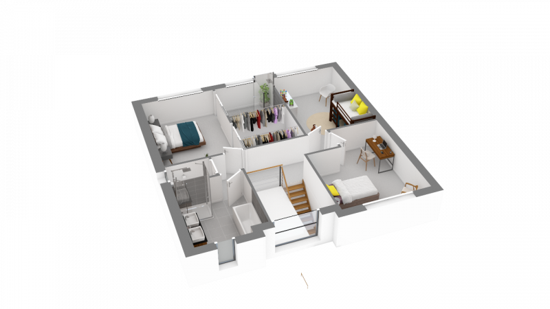 BDL - Plan de maison contemporaine à étage R+1 _ 3 chambres bureau 2 salles de bains _ PC 148 _ Etage
