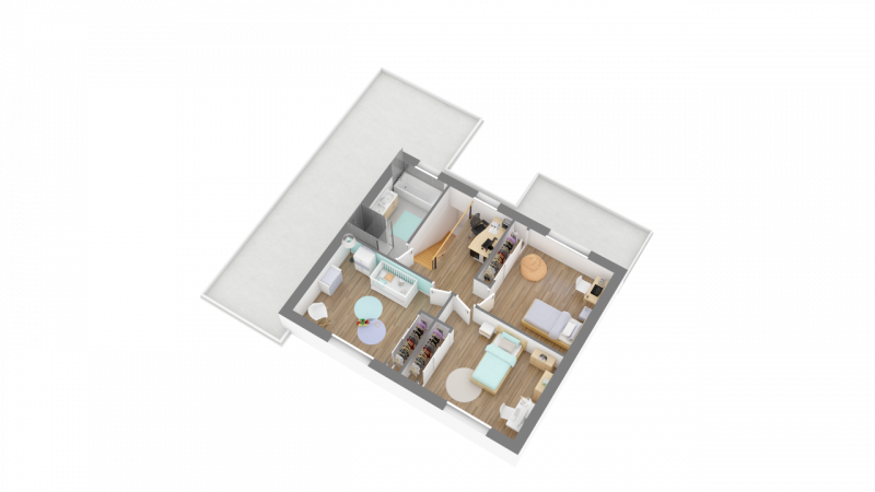 BDL - Plan de maison contemporraine à étage R+1 - 4 chambres 2 salles de bains avec garage _ PC 145 - Etage