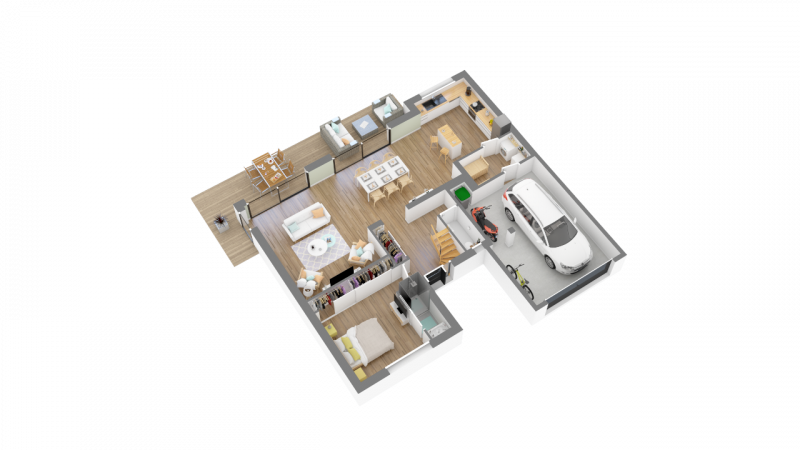 BDL - Plan de maison contemporraine à étage R+1 - 4 chambres 2 salles de bains avec garage _ PC 145 - Rez de chaussée