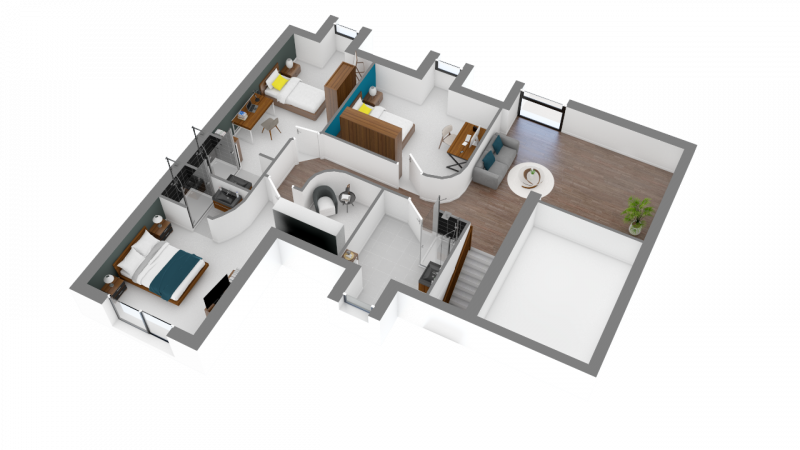 Plan 3D maison contemporaine écologique sur-mesure combles aménagés 282m² 4 chambres Natura 0 - Etage