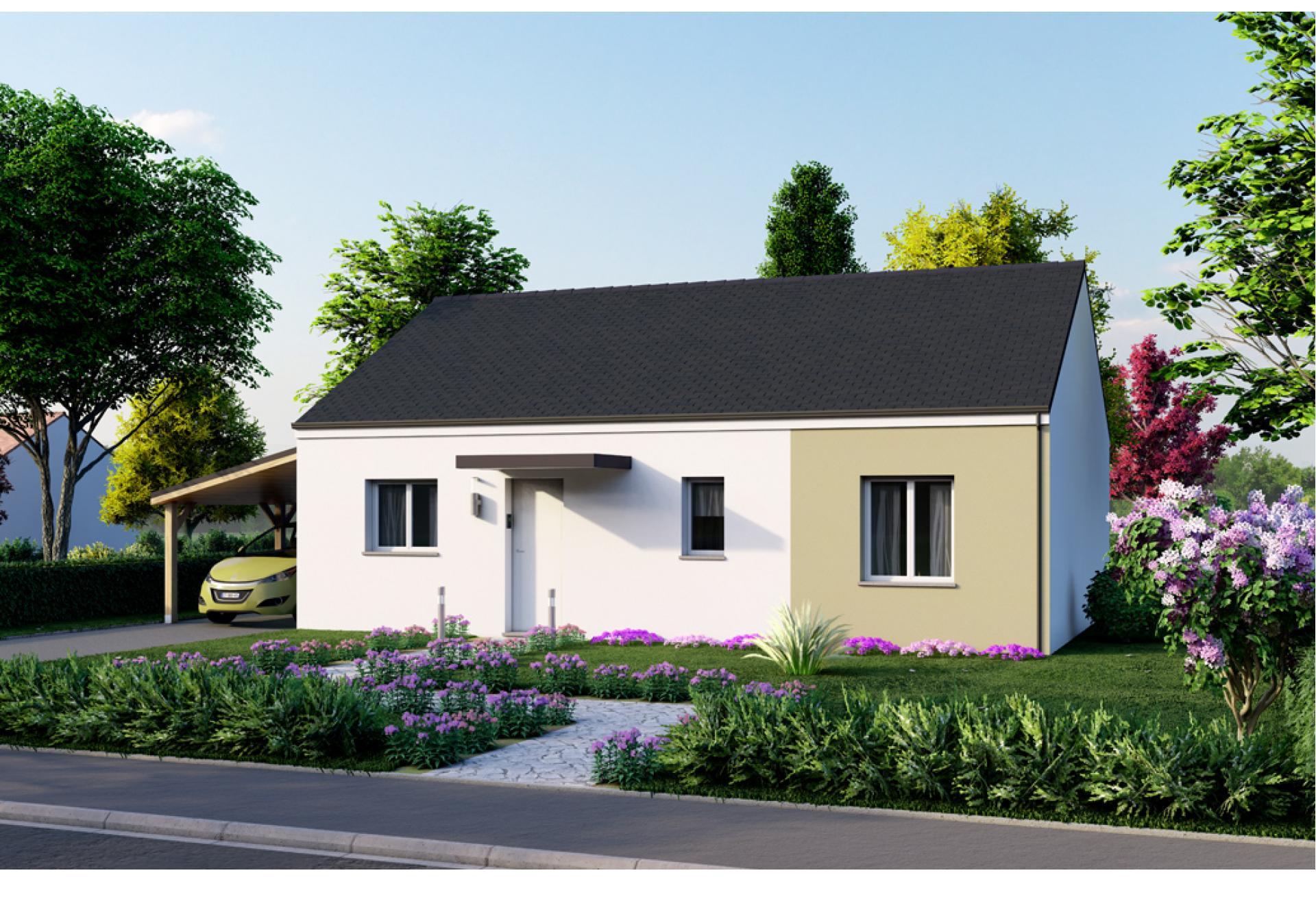 Plan de maison plain-pied de 71 m², 4 pièces, 3 chambres, 1 salle de bain.