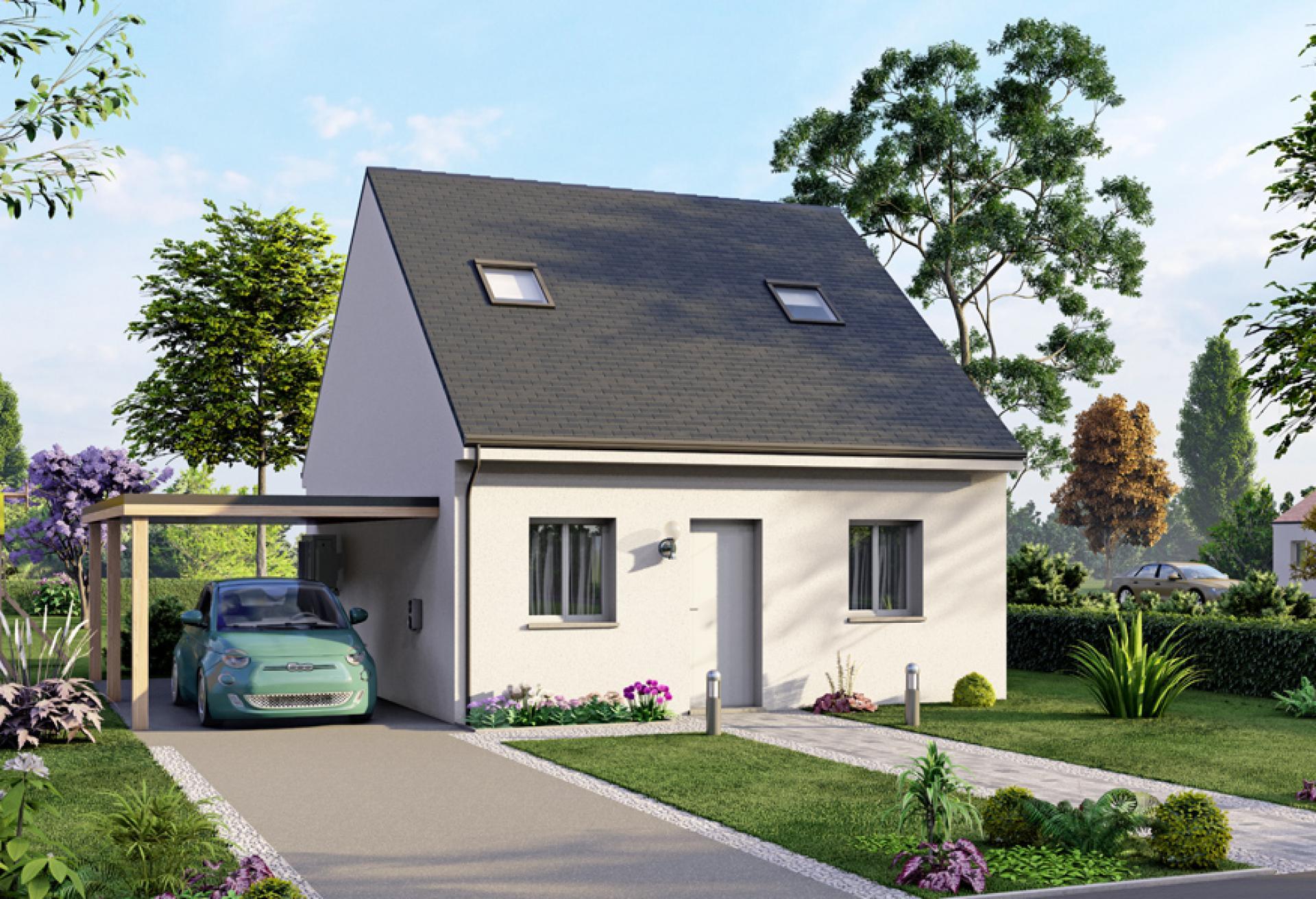 Plan de maison à étage de 70 m², 3 pièces, 2 chambres, 1 salle de bain.