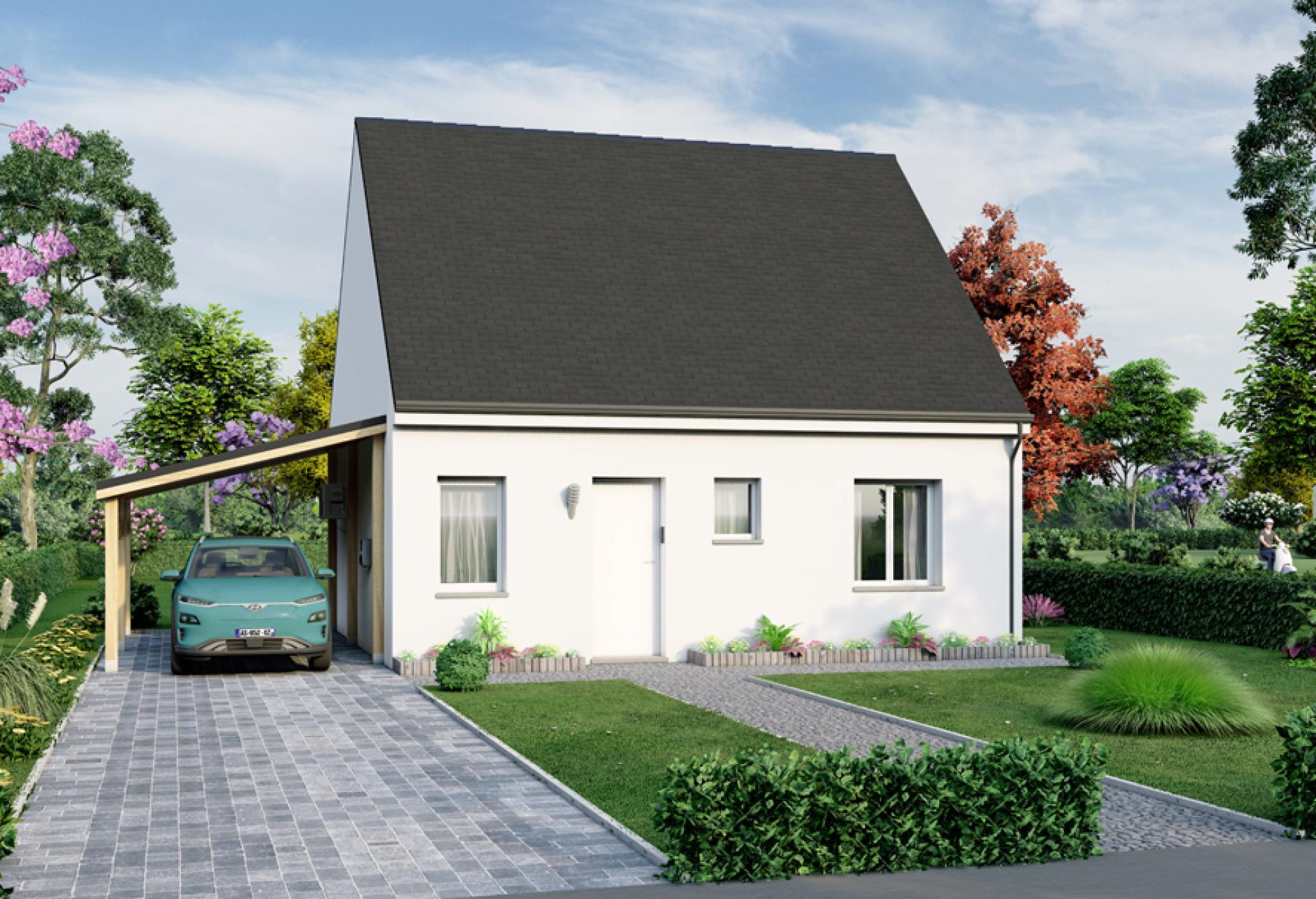 Plan de maison à étage de 74 m², 3 pièces, 2 chambres, 1 salle de bain.