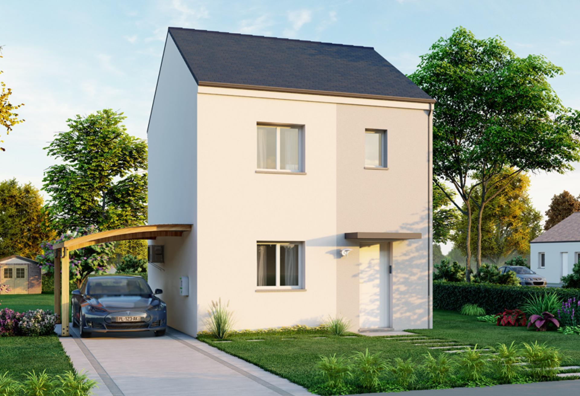 Plan de maison r+1 de 64 m², 3 pièces, 2 chambres, 1 salle de bain.