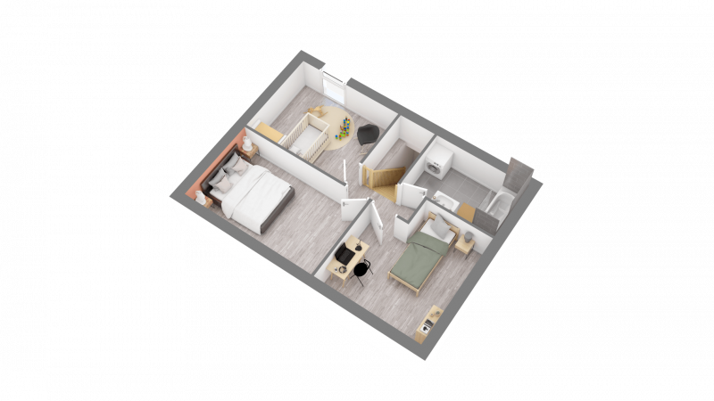 Plan 3D maison contemporaine à étage 79m² 3 chambres avec garage n°40 - Etage