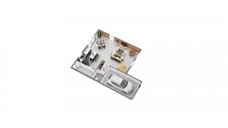 Plan 3D maison contemporaine à étage 79m² 3 chambres avec garage n°40 - Rez-de-chaussée