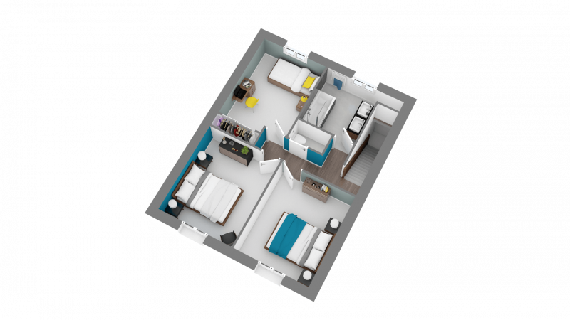 Plan 3D maison R+1 traditionnelle 87m² 3 chambres n°107 - Etage