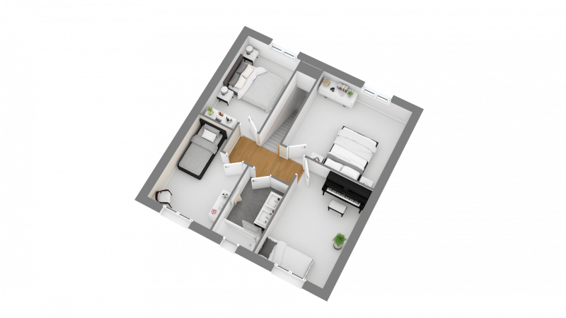 Plan de maison contemporaine à étage R+1 5 chambres n°100 - Etage
