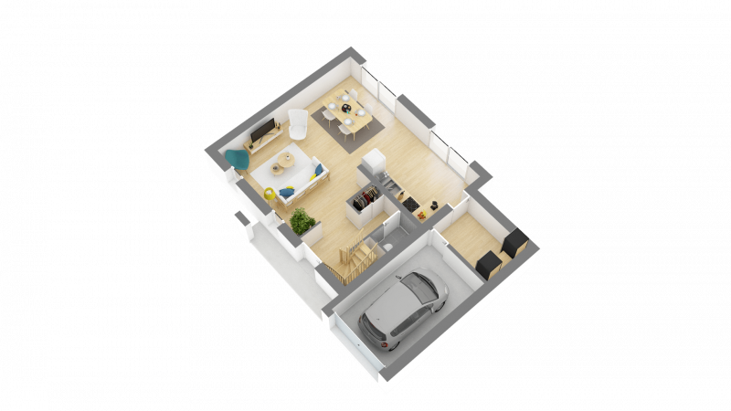 Plan de maison contemporaine R+1 - 3 chambres avec garage n°27 - rez-de-chaussée