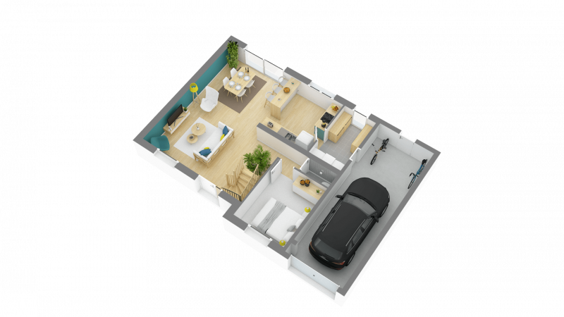 Plan de maison moderne à étage de 93m² n°23 - 3 chambres - avec garage - Rez-de-chaussée
