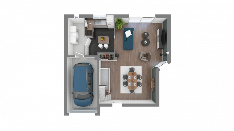 Plan maison à étage contemporaine 89m² 3 chambres avec garage n°38b - Rez-de-chaussée