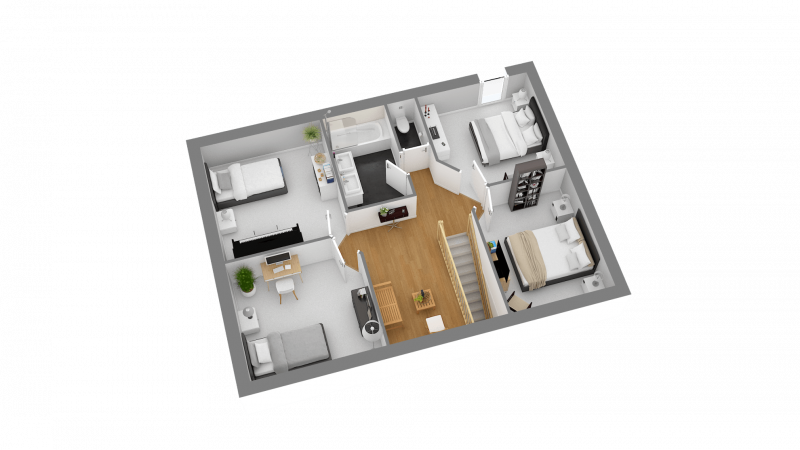 Plan maison contemporaine cubique R+1 4 chambres avec garage - n°28 - Etage