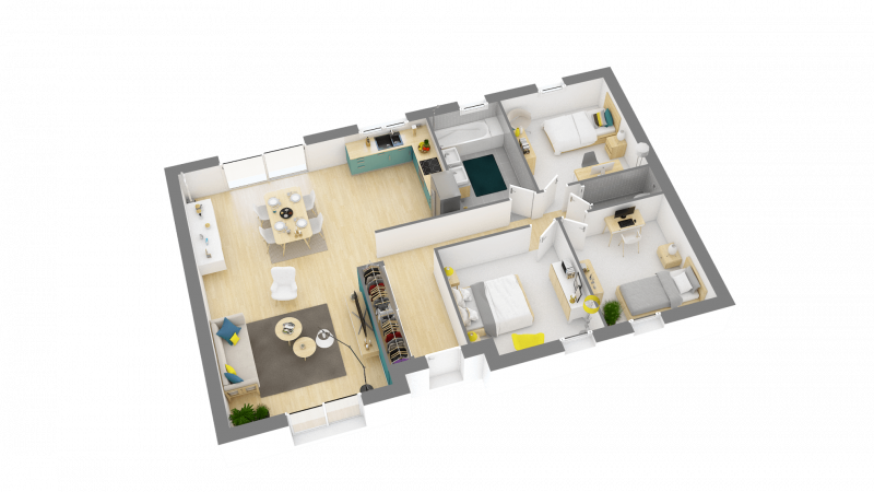 Plan maison contemporaine plain-pied 95m² 3 chambres n°77