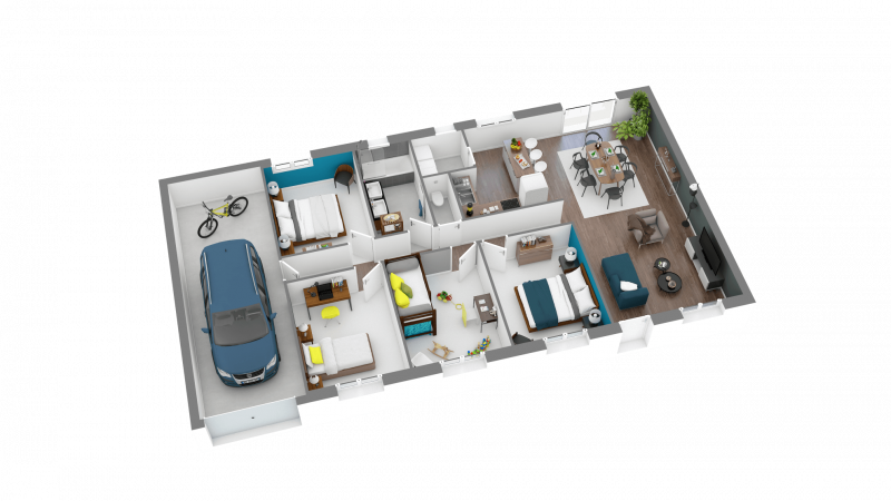 Plan maison plain-pied traditionnelle 4 chambres avec garage n°105