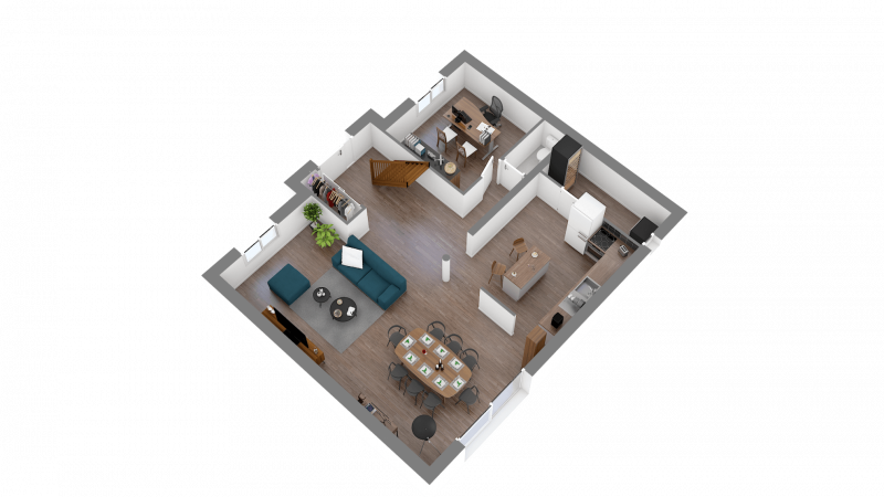 Plan maison R+1 à étage traditionnelle 4 chambres et bureau n°29b - Rez-de-chaussée