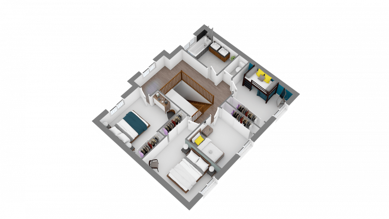 Plan maison R+1 à étage traditionnelle 4 chambres et sdb n°29b - Etage