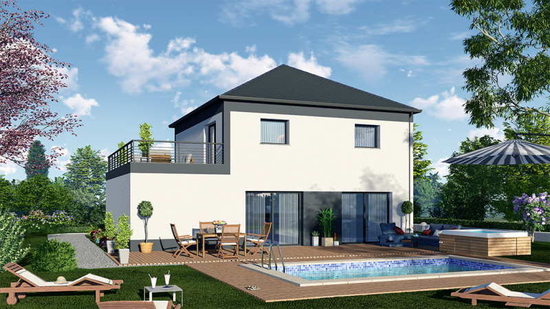 Maison sur-mesure R+1 style cubique - façade arrière