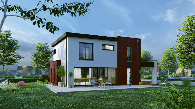 Maison sur-mesure R+1 style cubique - façade arrière