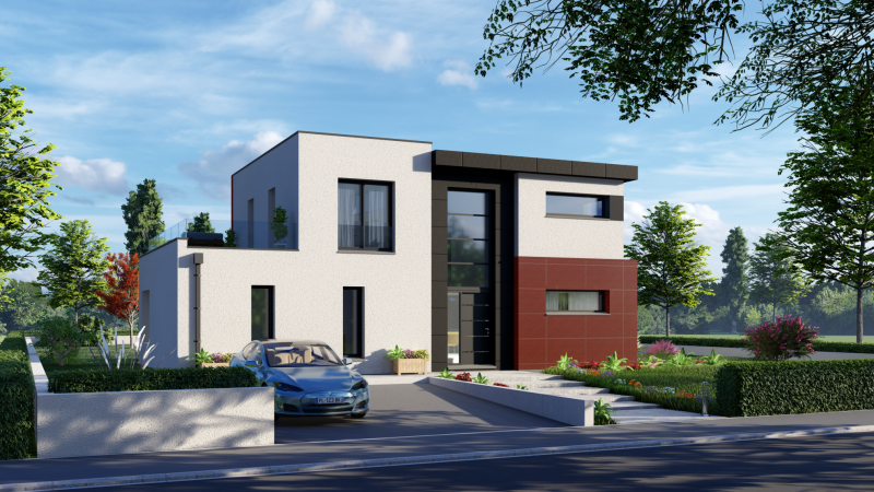 Maison sur-mesure R+1 style cubique - façade avant