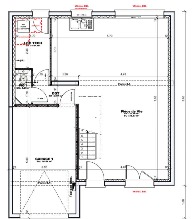 Plan maison R+1 cubique sur-mesure 3 chambres - rez-de-chaussée