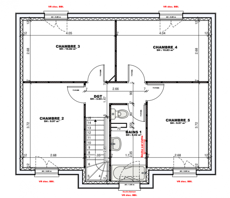 Plan maison R+1 cubique sur-mesure 5 chambres - étage