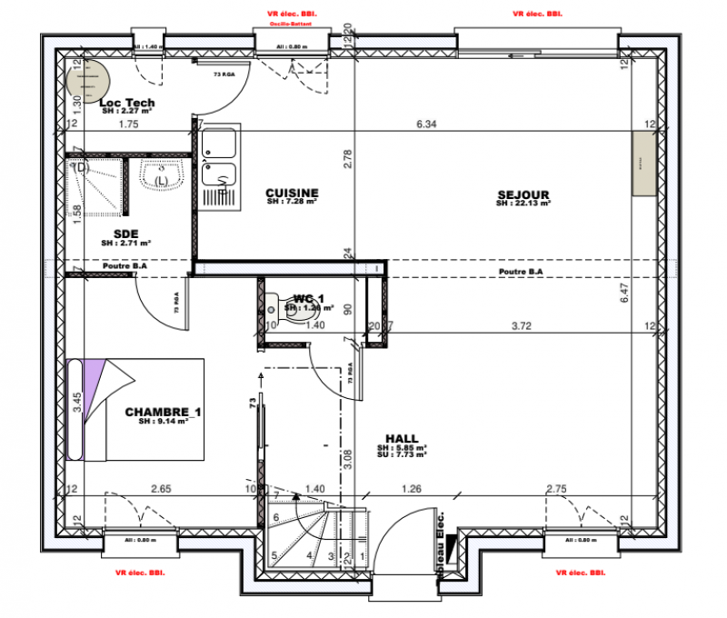 Plan maison R+1 cubique sur-mesure 5 chambres - rez-de-chaussée