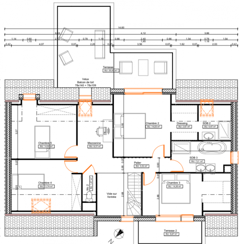 Plan maison à étage 5 chambres et garage - étage