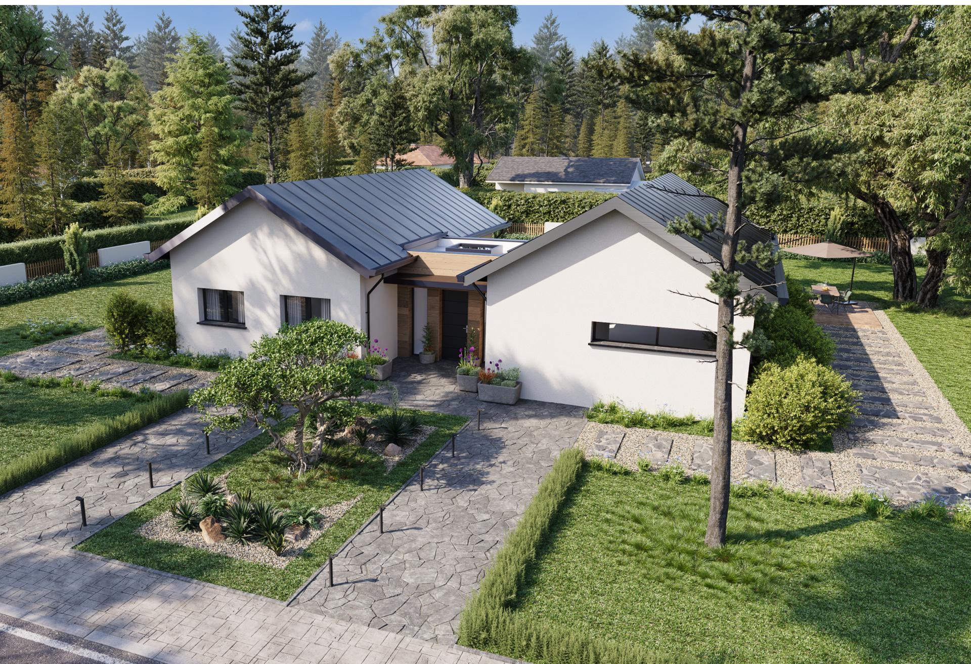 Plan de maison plain-pied de 133 m², 4 pièces, 3 chambres, 2 salles de bain.