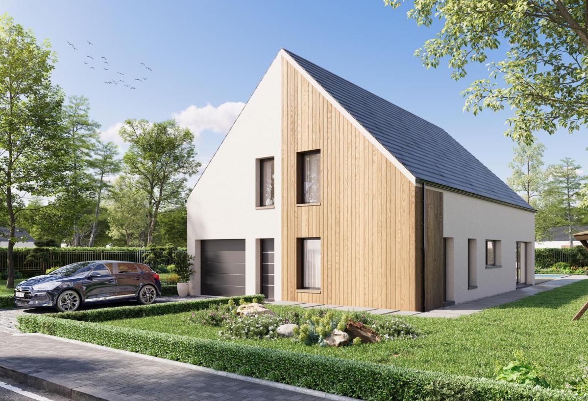 Plan de maison à étage de 166 m², 4 pièces, 3 chambres, 2 salles de bain, et avec garage.